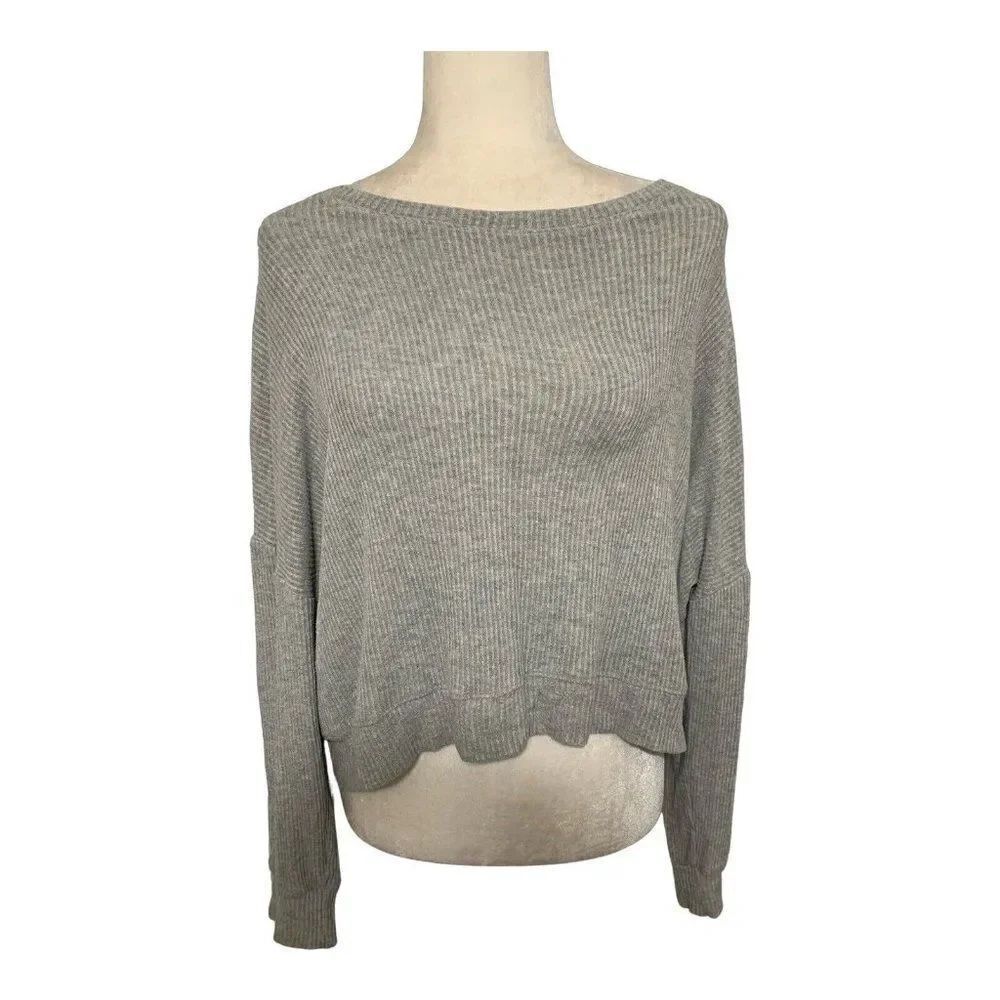 sundry womens solid gray long sleeve oversized sweater top 1 small